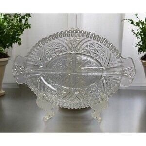 VTG Anchor Hocking Stars & Bars Glass Divided Relish Tray Prescut Clear 10 1/4”